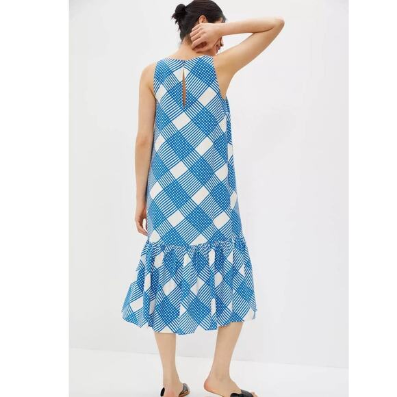 New Anthropologie Michaela Flounced Midi Dress $148 X-SMALL Blue White - Picture 4 of 4